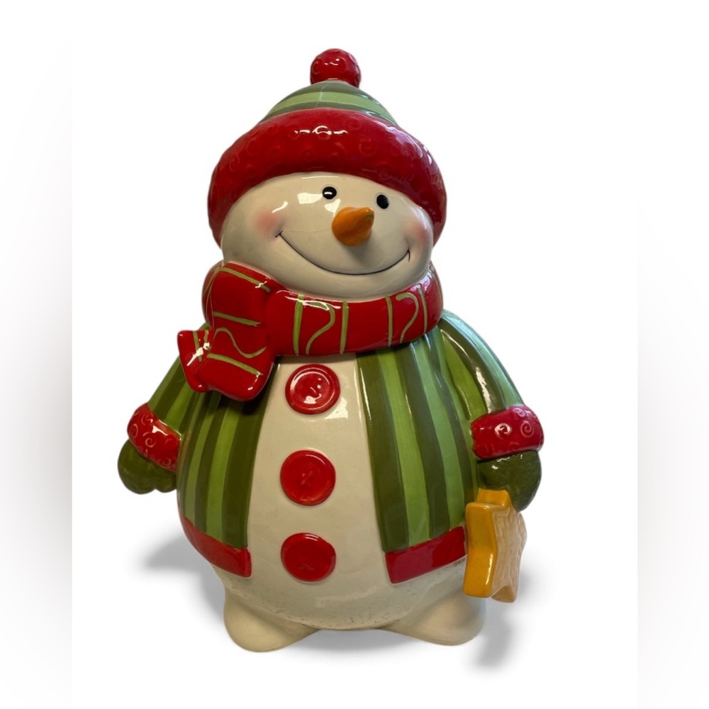 Fitz and Floyd Holiday Folk Snowman Cookie Jar Ceramic Christmas Kitchen Decor‎